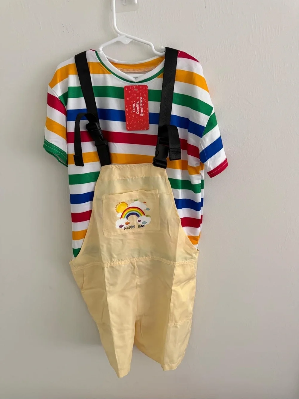 Kids Yellow Rainbow Patch Overalls - Unbranded